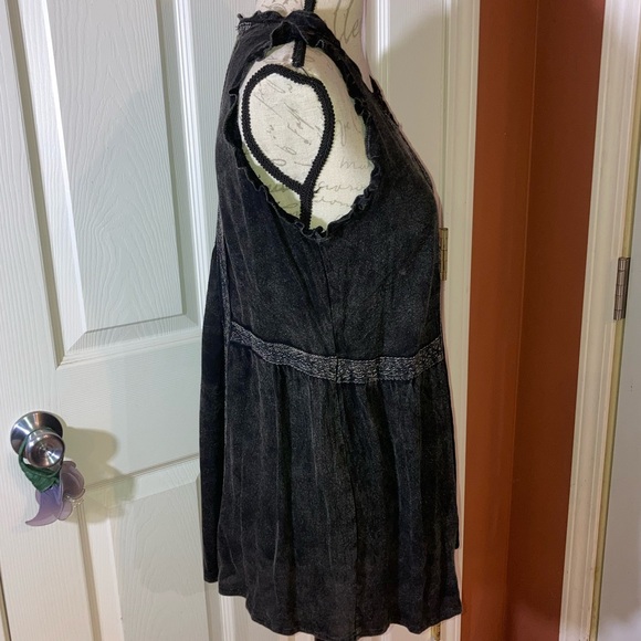 Boho Whimsigoth Washed Black Sleeveless Hippie Top sz POL sz Small - Picture 3 of 8